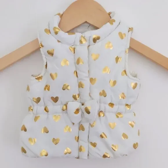 Kids Baby Healthtex White Puffer Vest with Gold Hearts Size 0-3 months - Picture 1 of 4